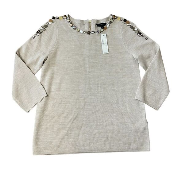 J Crew Gemstone Jewel Neck Embellished Merino Wool Blend Sweater XS NWT - Picture 1 of 15